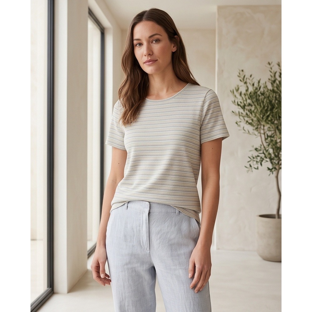 Woolrich Women's L Vintage Meadow Striped Short Sleeve Crew Neck T-Shirt Large